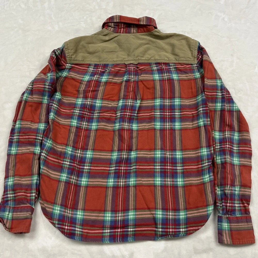 Polo Ralph Lauren Flannel Shirt Mens S Red Plaid Quilted Yoke Quarter Zip